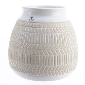 VASE TC AVEC GRAPHIQUE CISELE BLANC D21 H19CM