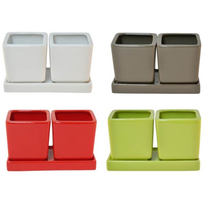 CACHE POT CUBES ATLAS AVEC SOUCOUPE TAUPE 10X10X10