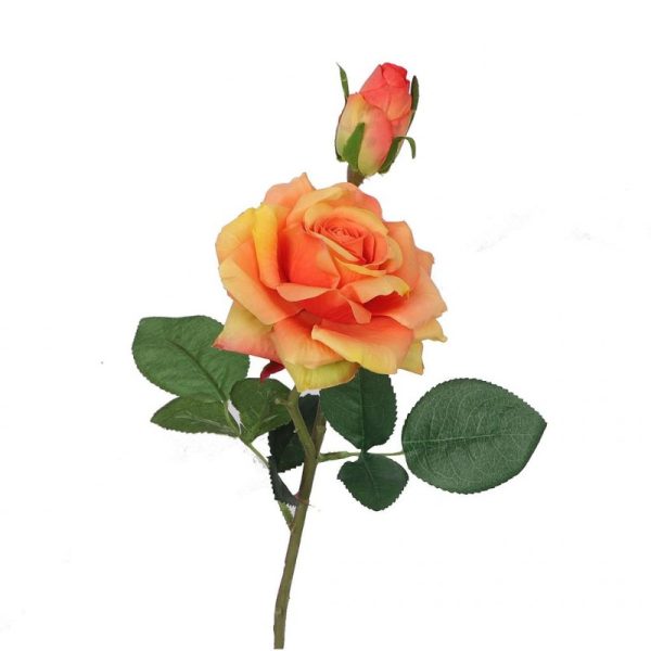 TIGE DE ROSE 1 FLEUR 2 BOUTONS H50CM ORANGE ROSE