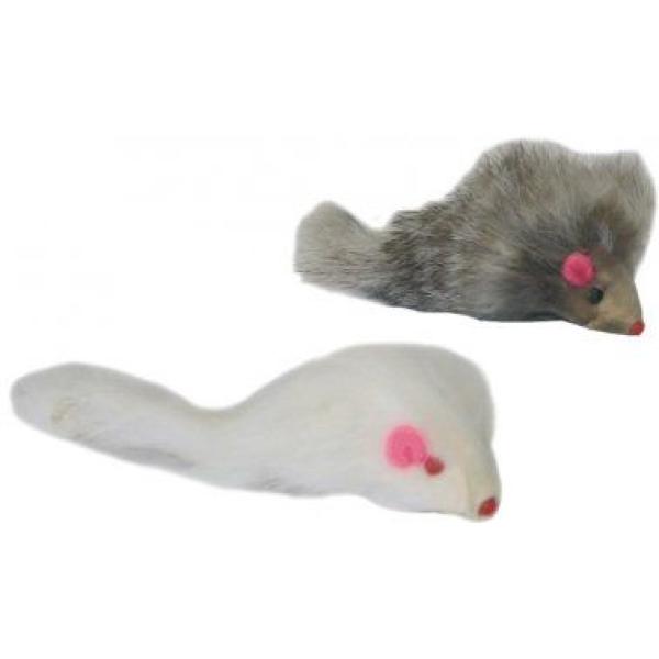 SOURIS GRIS/BLANC POIL LONG 6CM