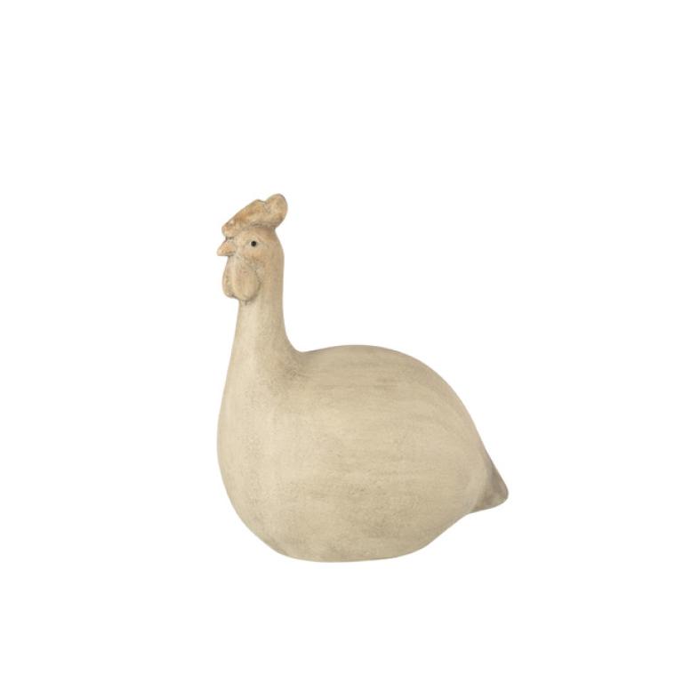 POULE RESINE BEIGE H17.5CM