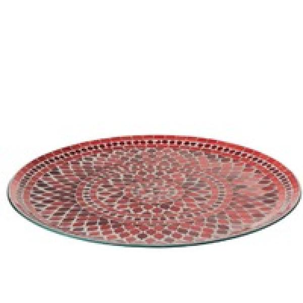 PLATEAU MOSAIQUE ROND VERRE ROUGE ET BLANC