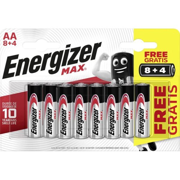 PILE AA LR6 1.5V ALCALINE MAX 8+4 GRATUIT