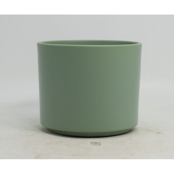 CACHE POT CERAMIQUE VERT MAT D14,5 H12CM