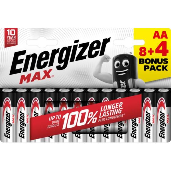 PILES AA LR6 1.5V ALCALINE MAX 8+4 GRATUIT