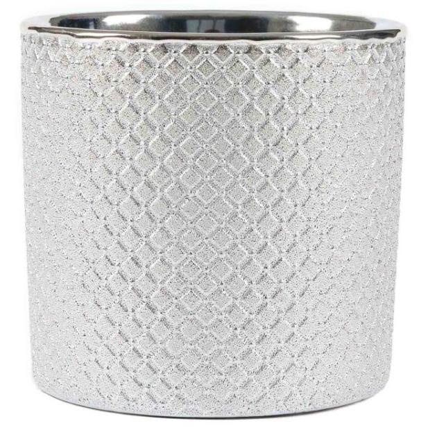 CACHE POT CERAMIQUE ARGENT GARRYA D13.5 H13CM