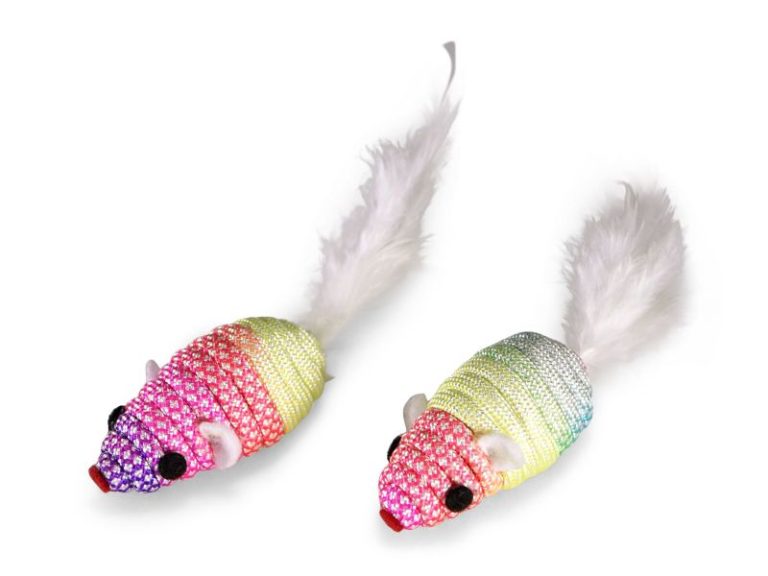 JOUET CHAT SOURIS AVEC PLUME BLANC 5CM