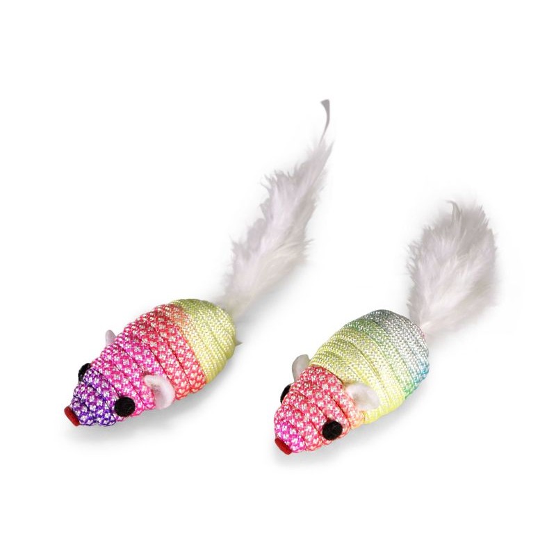 JOUET CHAT SOURIS AVEC PLUME BLANC 5CM
