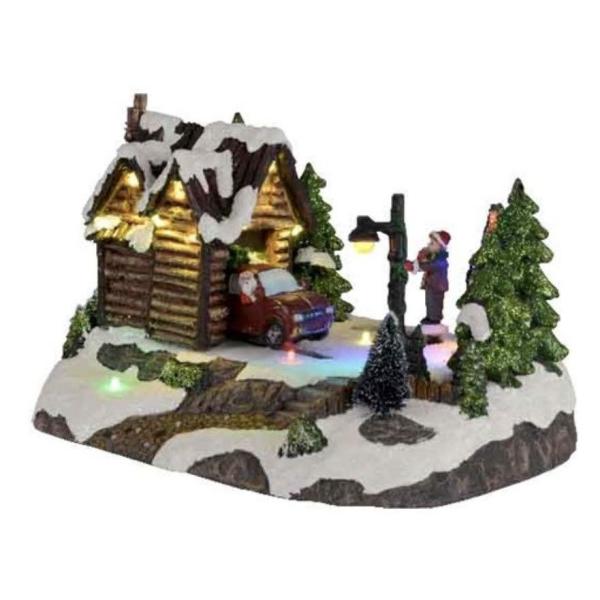 MAISON LED NOEL AVEC VOITURE INTERIEUR 19X28X19 CM