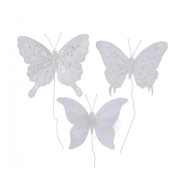 PAPILLON BLANC PLUMES SUR FIL PERLE X3