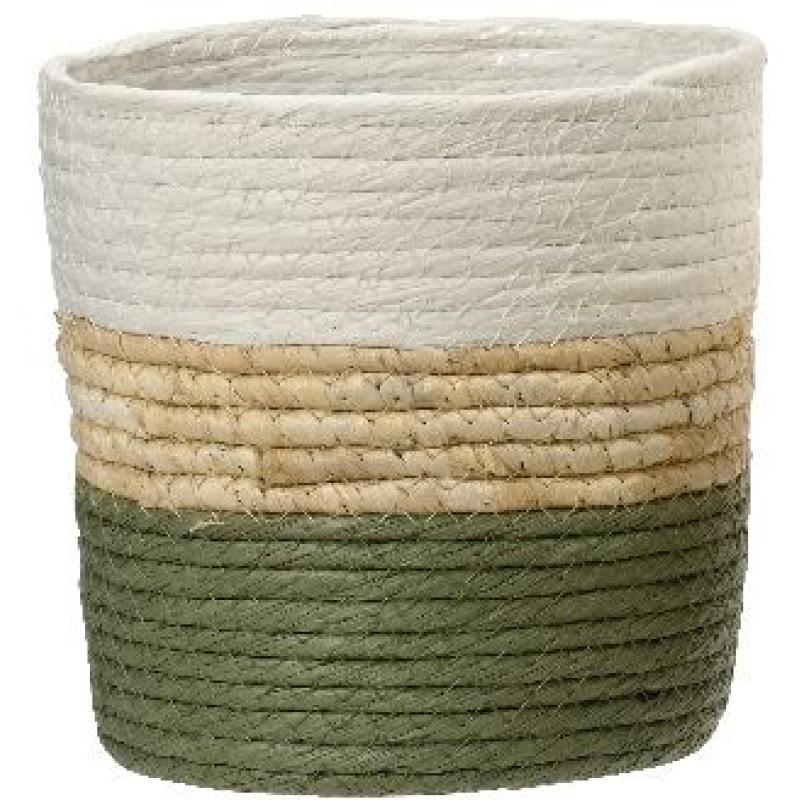 CACHE POT CORDE DE PAPIER VERT D14CM