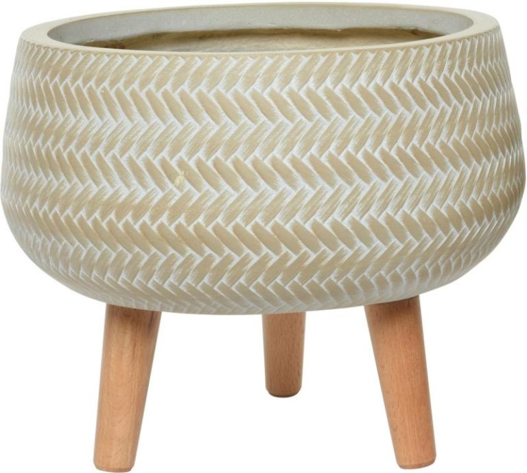 ALEX CACHE POT FIBRE ARGILE ARRONDI BAMBOU PETIT