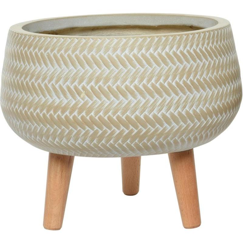 ALEX CACHE POT FIBRE ARGILE ARRONDI BAMBOU PETIT