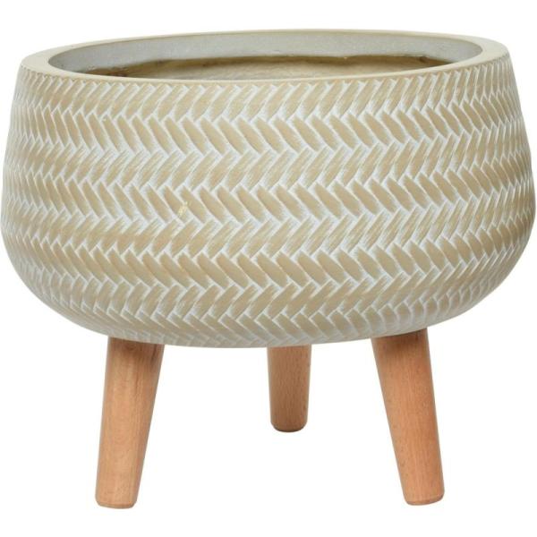 ALEX CACHE POT FIBRE ARGILE ARRONDI BAMBOU GRAND