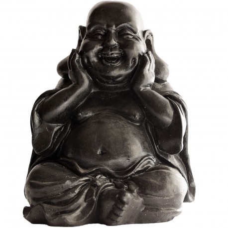 BOUDDHA CHINOIS MM JOYEUX H 28 CM TON CIRE NOIR