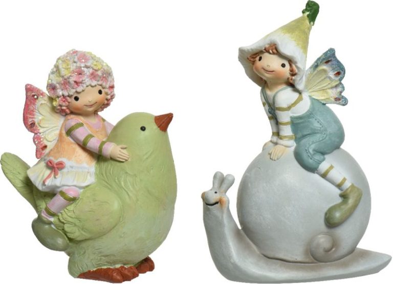 ENFANTS POLYRESINE ESCARGOT/OISEAU 12X6X17CM