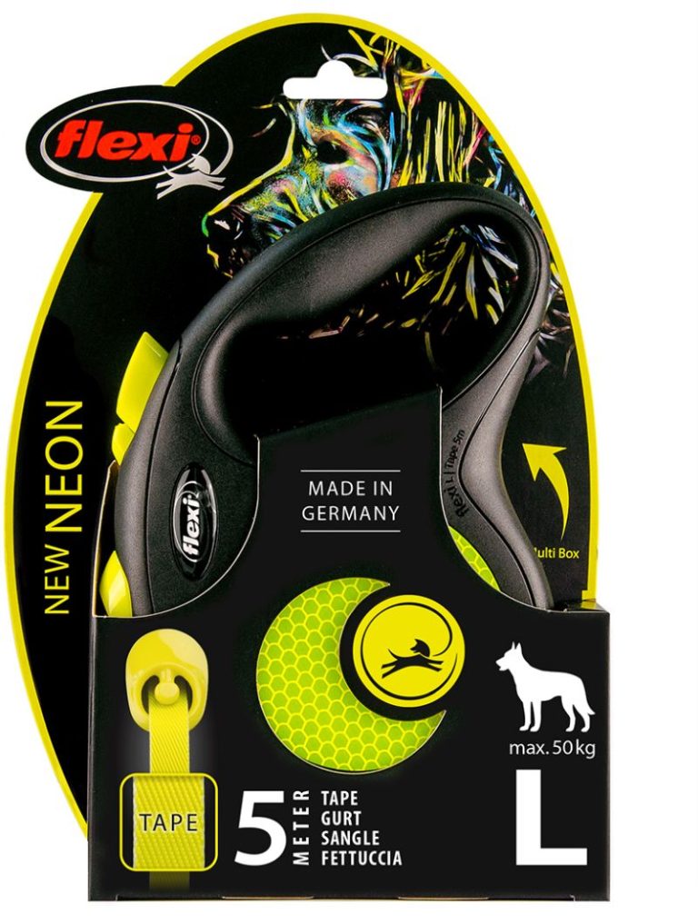 LAISSE FLEXI NEON 5M NOR/JAUNE TAILLE  L 50KG