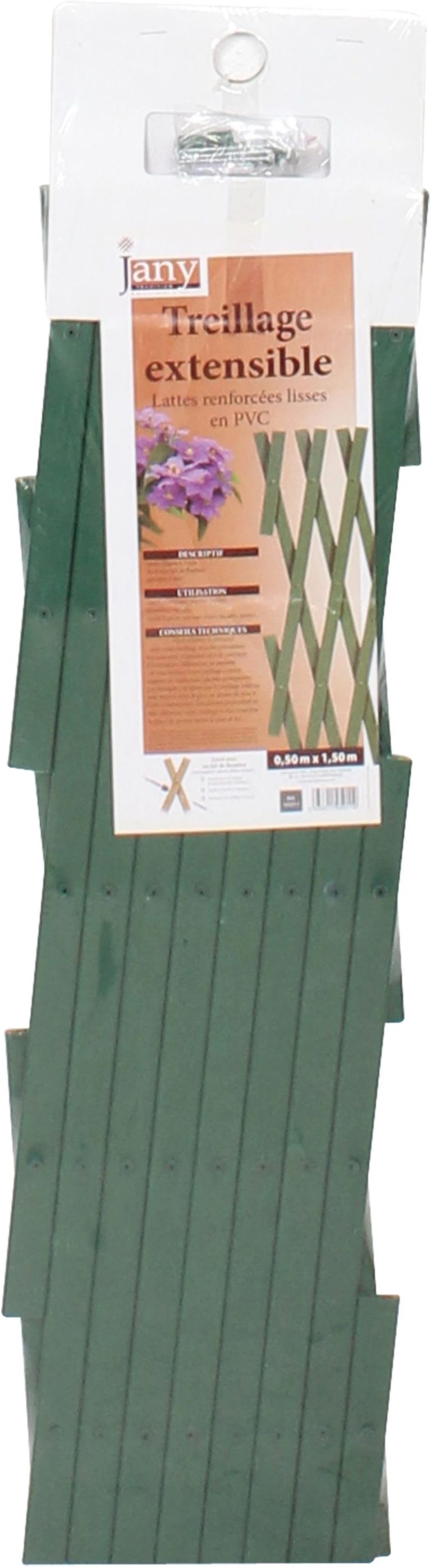 TREILLIS EXTENSIBLE PVC LATTES LISSE 1,5X0,5M VERT